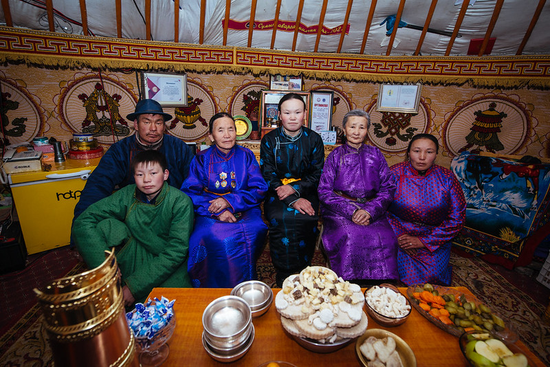 Oyunjargal and her family in their home. Arbulag, Mongolia. Credit: GPE/Bat-Orgil Battulga