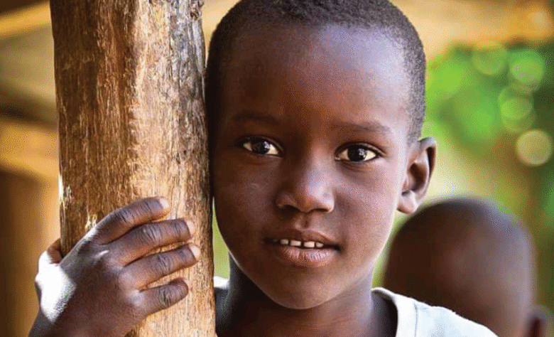 Young boy in a grey t-shirt