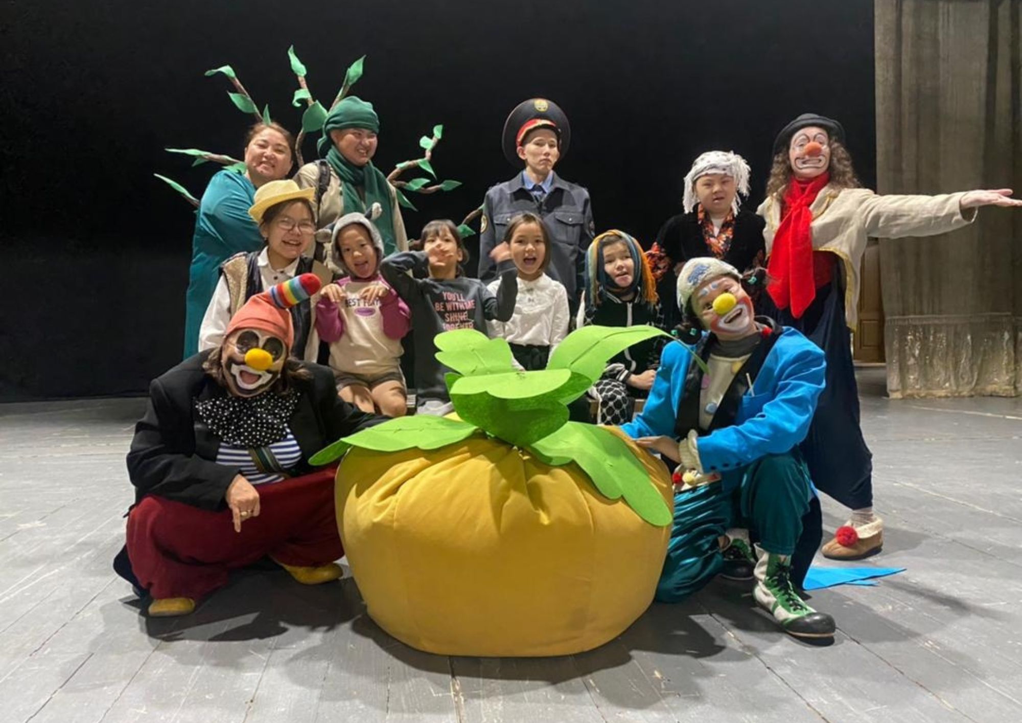 Participants of the inclusive theater studio in Osh, Kyrgyz Republic performed “The Clown Tale About the Turnip” directed by Murat Abdullaev. Credit: Kuznetsova Larisa/Smile.KG