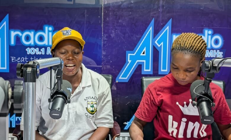 Two young women in a radio studio